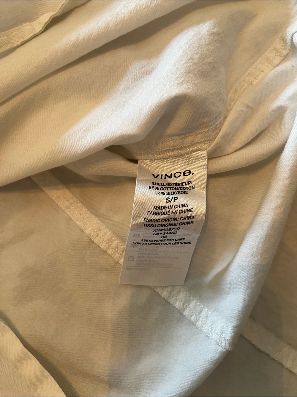 Vince White Long-Sleeve Button Shirt Small Cotton Silk - Picture 6 of 6